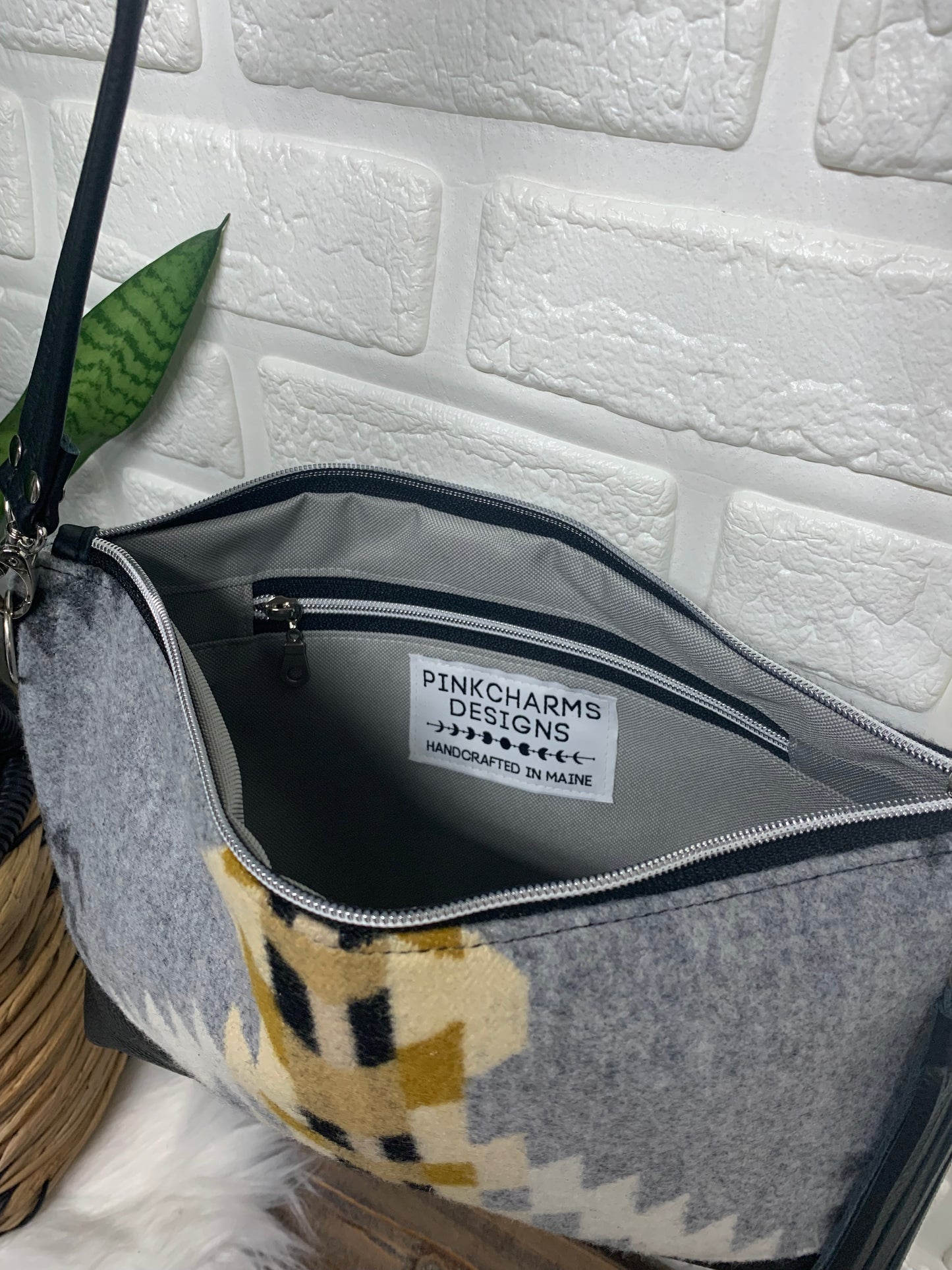 XL Ruby crossbody bag, Rancho Arroyo silver wool, black genuine leather