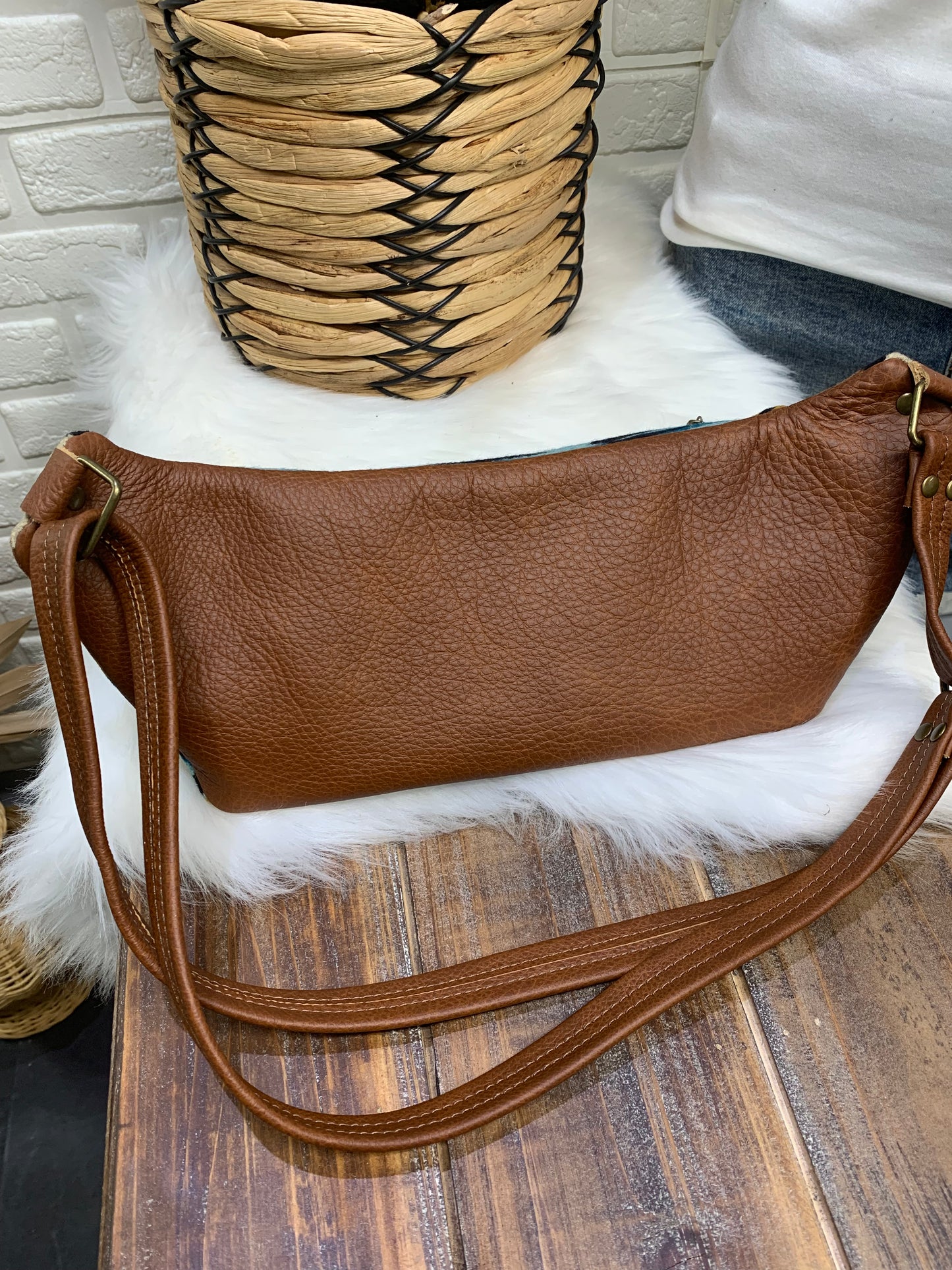 Jade Sling bag Brown Rancho Arroyo wool and spice leather crossbody