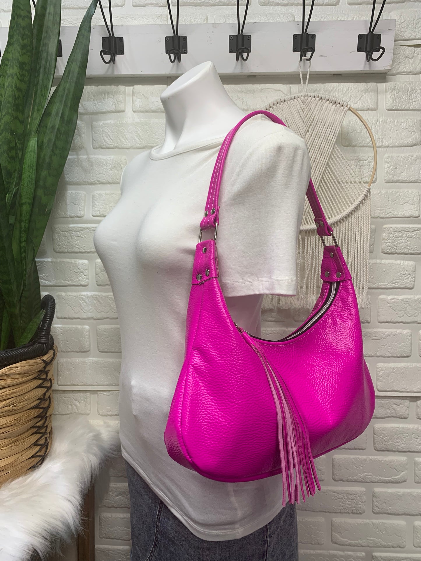 Small hobo bag Dream Pink Italian leather, shoulder strap
