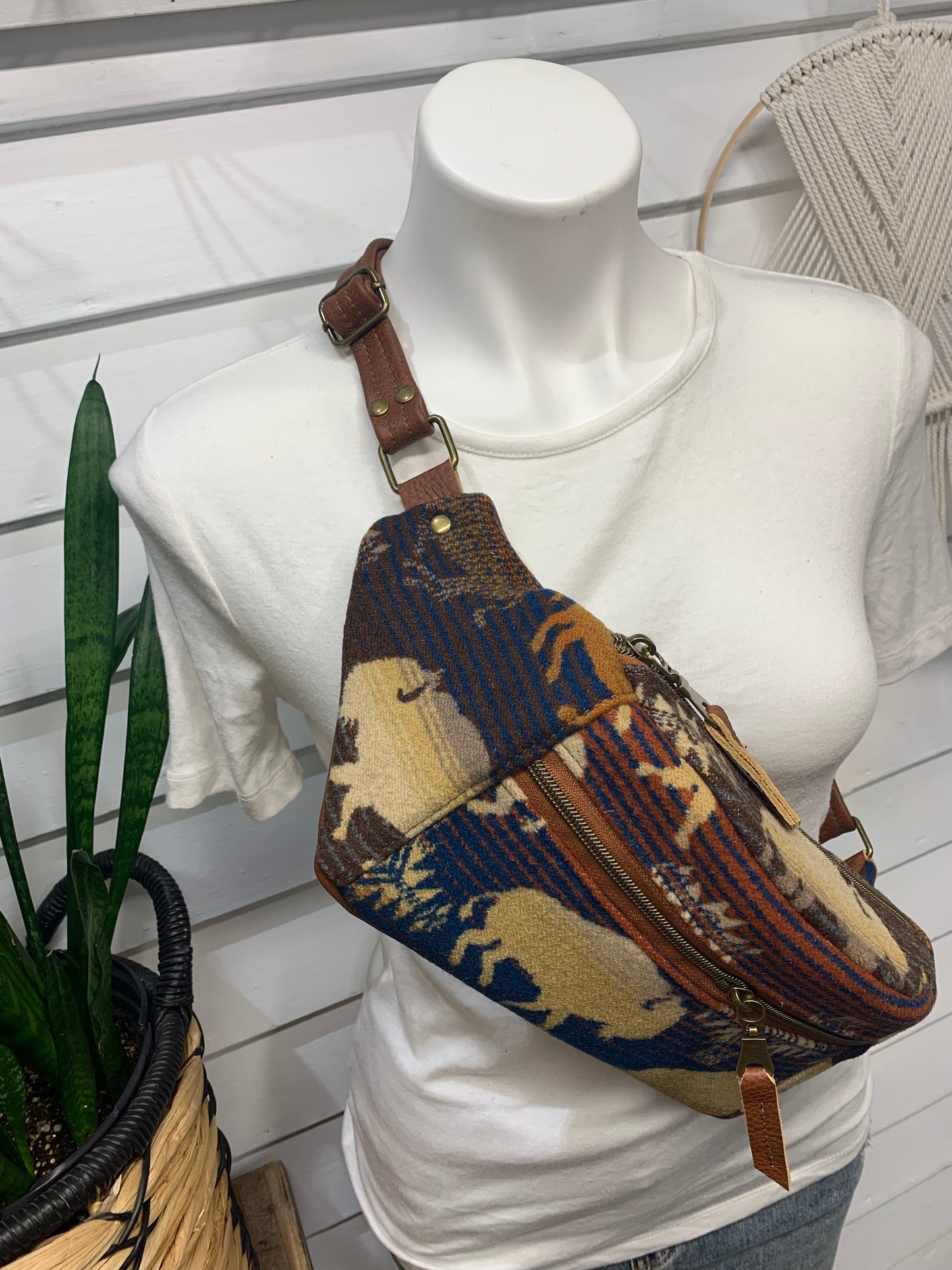 Jade Sling bag Buffalo wool and saddle leather crossbody