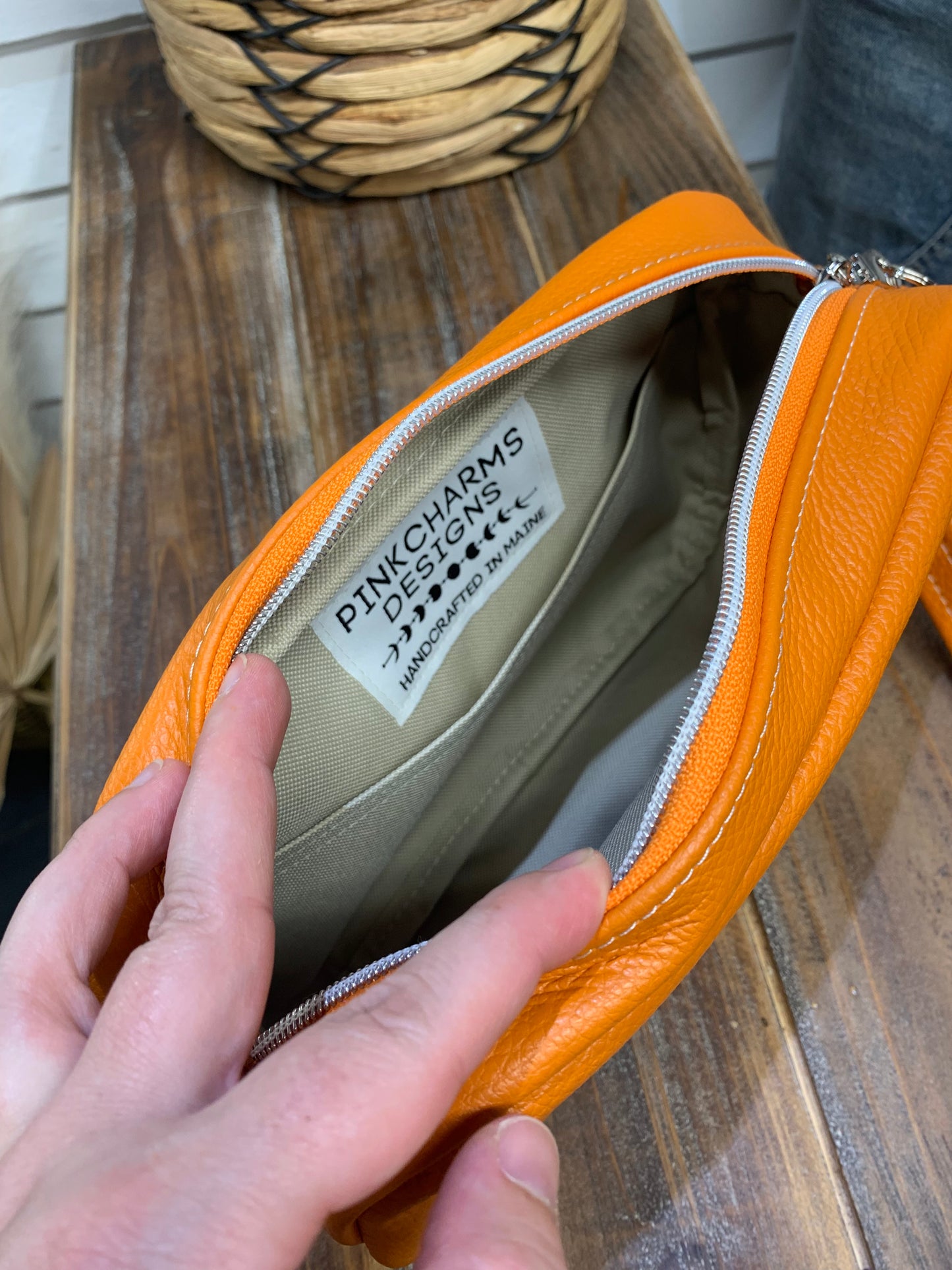 Emerald crossbody bag, Orange Italian pebble grain leather