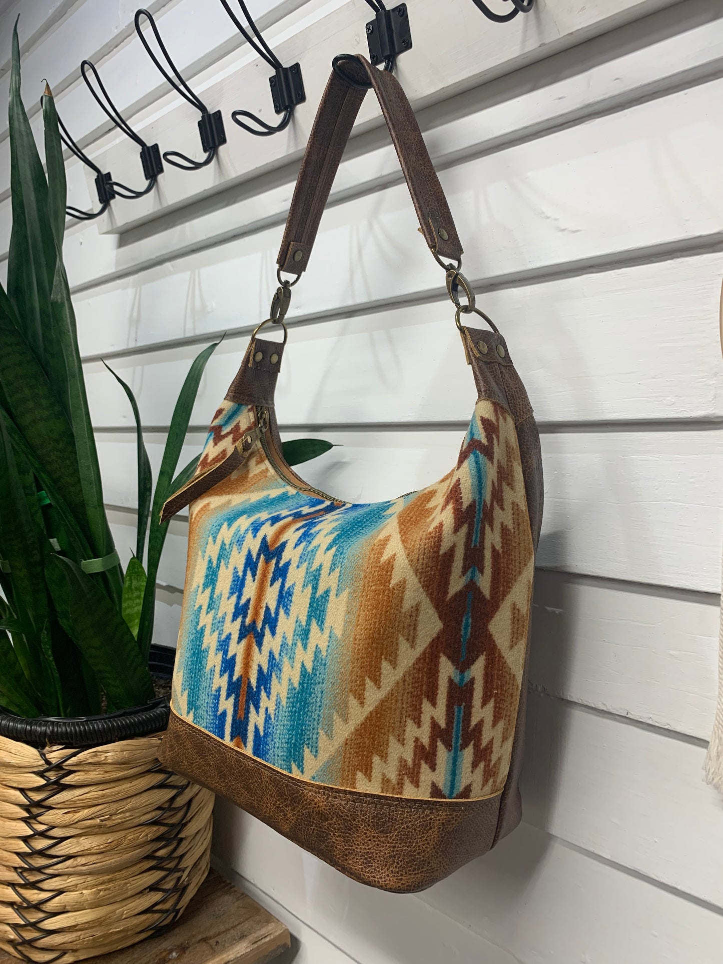 Jasper Bucket bag, Pagosa Springs wool, saddle brown leather