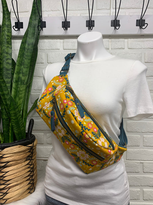 Jade Sling bag Wildflower Yellow and Teal leather crossbody