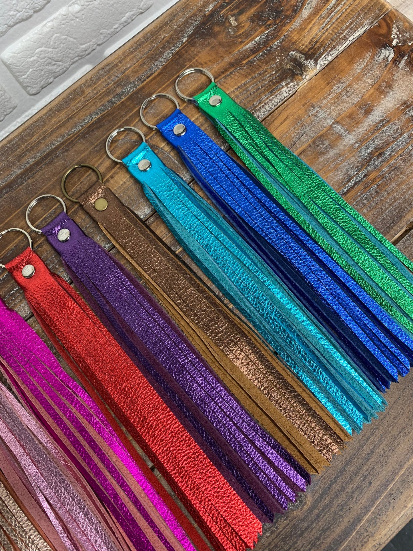 Metallic Leather tassel, single leather purse charm, leather key ring, leather zipper pull, tassels for handbags, genuine leather key chain