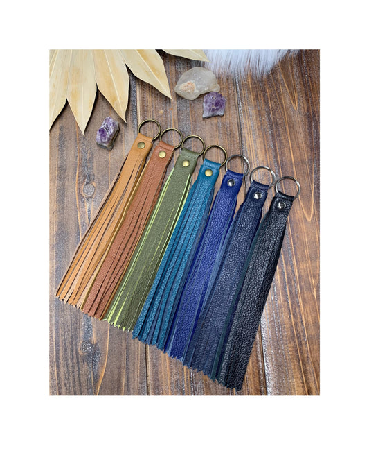 Leather tassel, single leather key chain, leather bag charm, leather zipper pull, tassels for handbags, leather fringe, genuine pebble grain