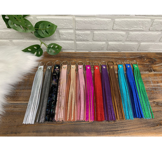 Metallic Leather tassel, single leather purse charm, leather key ring, leather zipper pull, tassels for handbags, genuine leather key chain