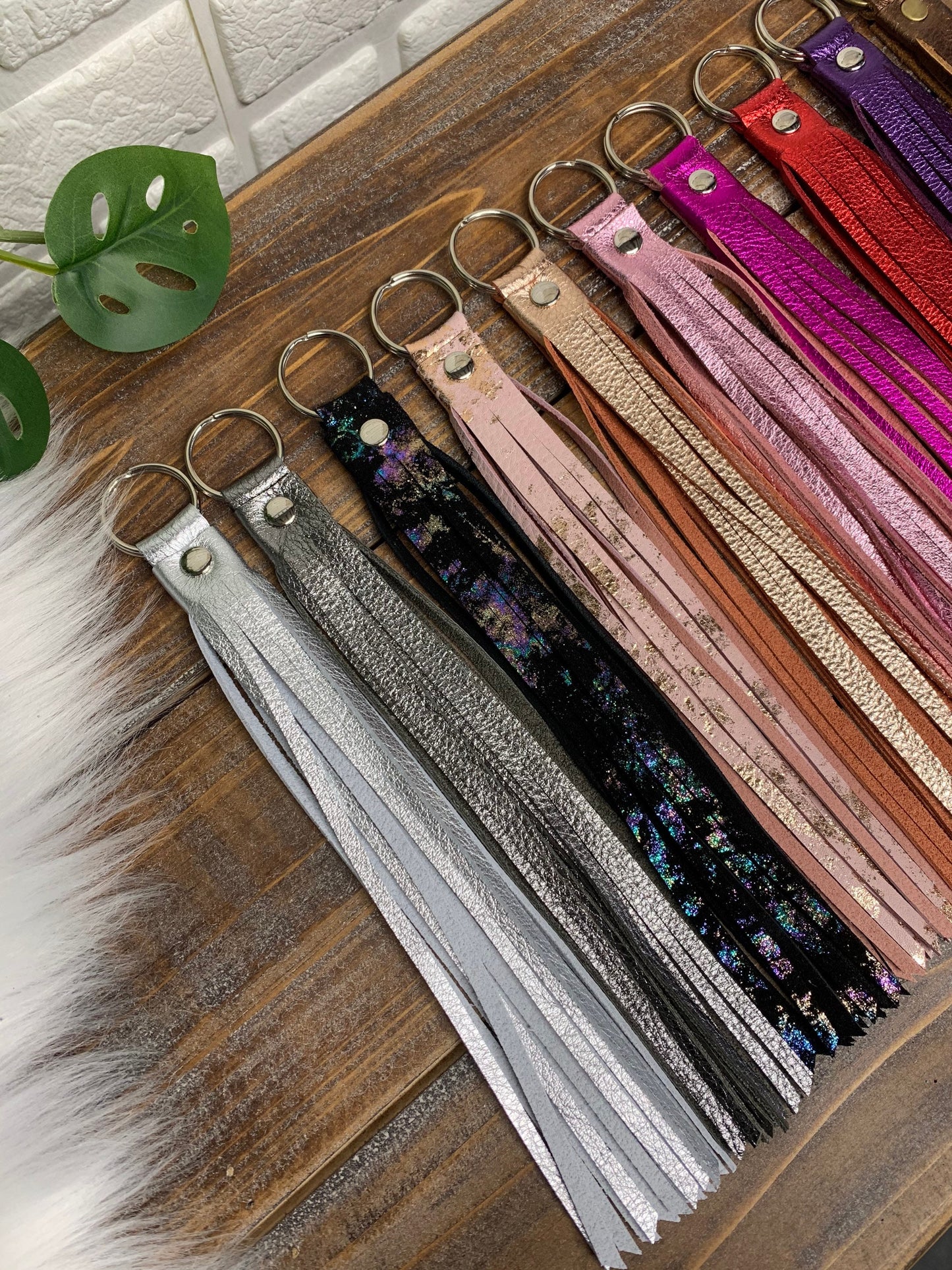 Metallic Leather tassel, single leather purse charm, leather key ring, leather zipper pull, tassels for handbags, genuine leather key chain