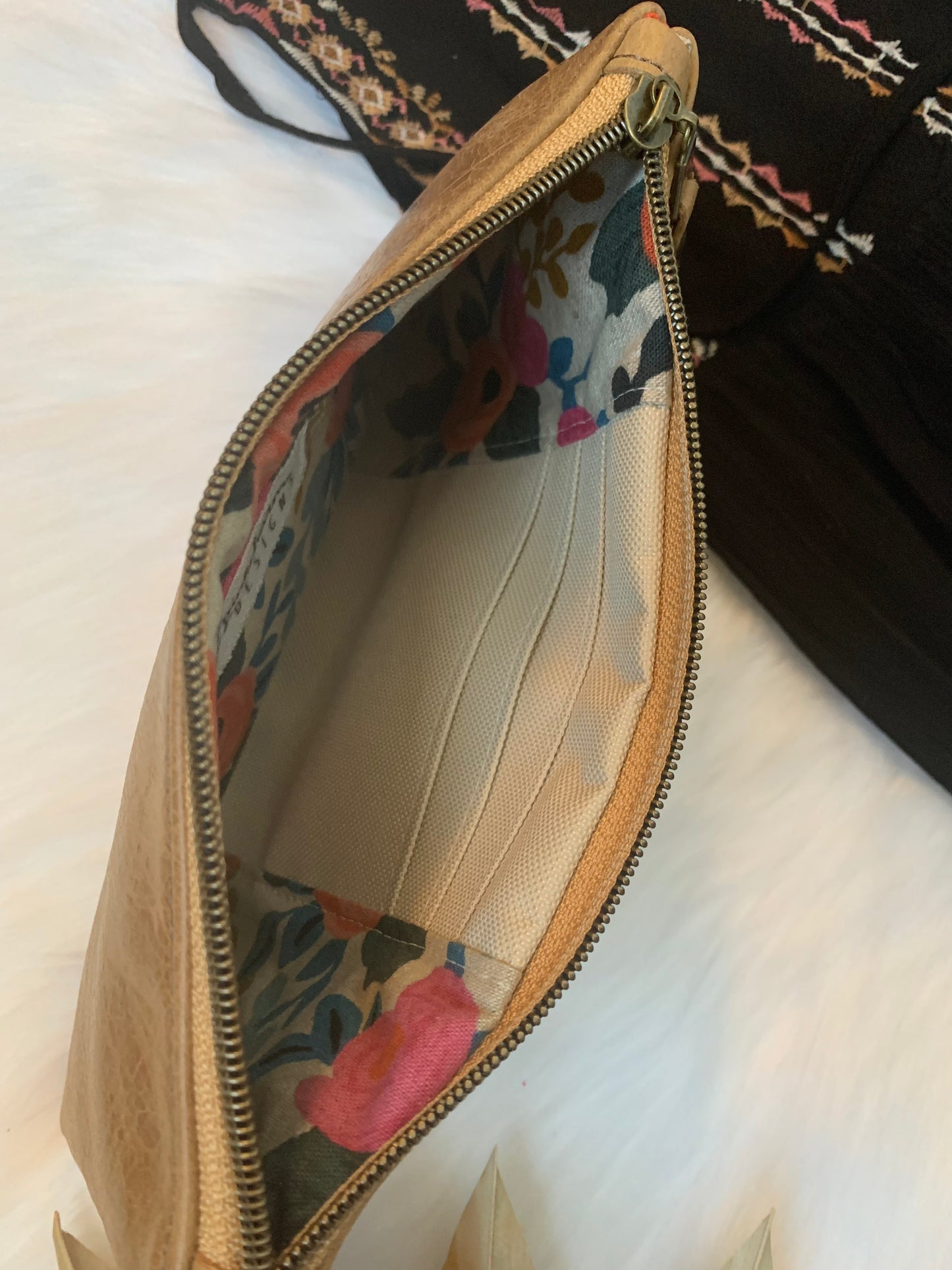 Caramel distressed leather clutch wallet
