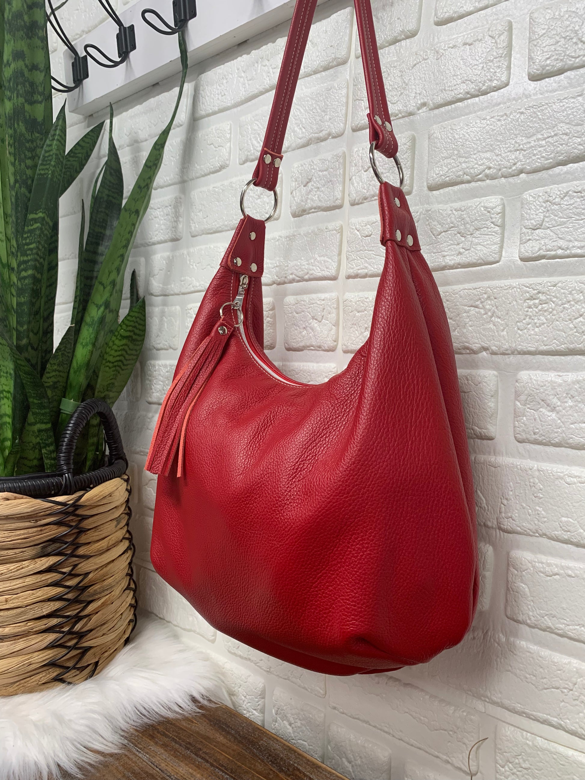 Red leather hobo purse Clearance