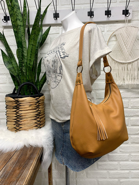 Caramel leather hobo bag,  genuine leather handbag