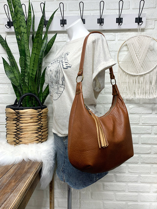 Spice brown two toned leather hobo bag,  genuine leather handbag