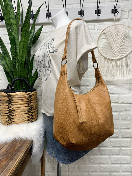 Caramel two toned leather hobo bag,  genuine leather handbag