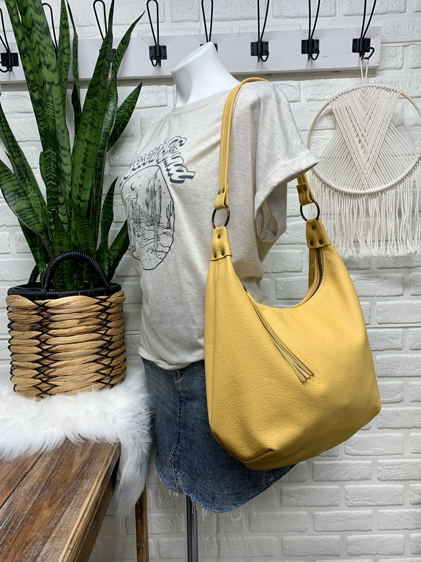 Western Sun leather hobo bag,  genuine leather handbag