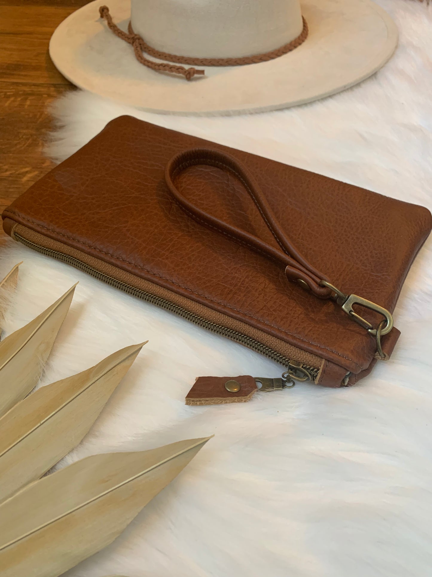 Spice Brown Leather clutch wristlet wallet