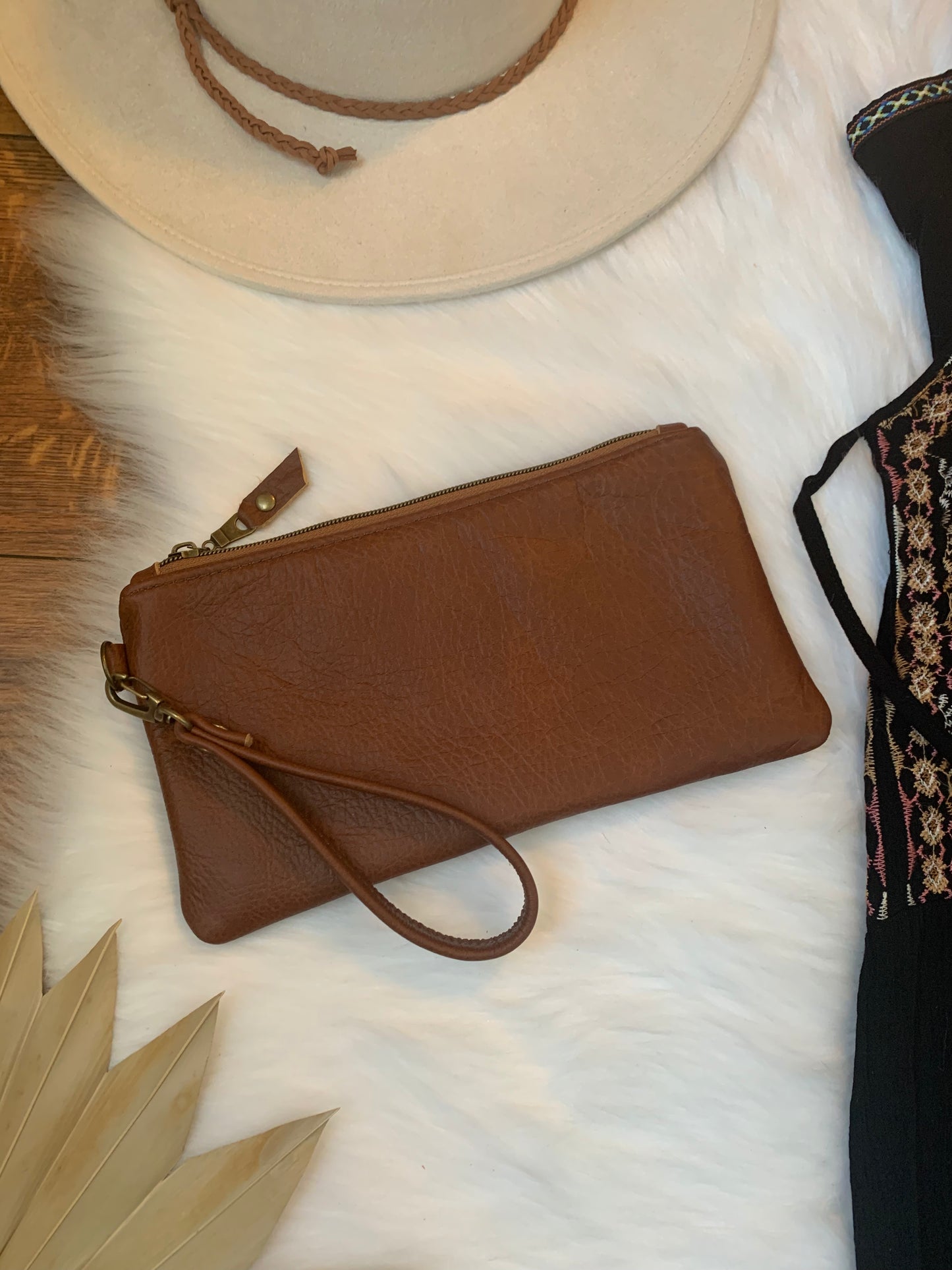 Spice Brown Leather clutch wristlet wallet