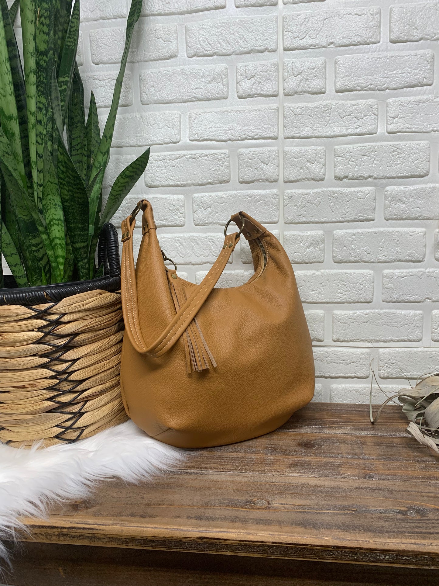 Caramel leather hobo bag,  genuine leather handbag