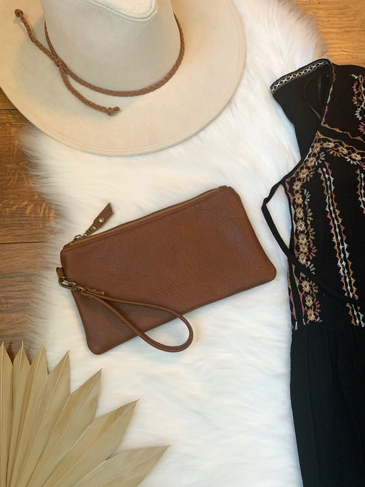 Spice Brown Leather clutch wristlet wallet
